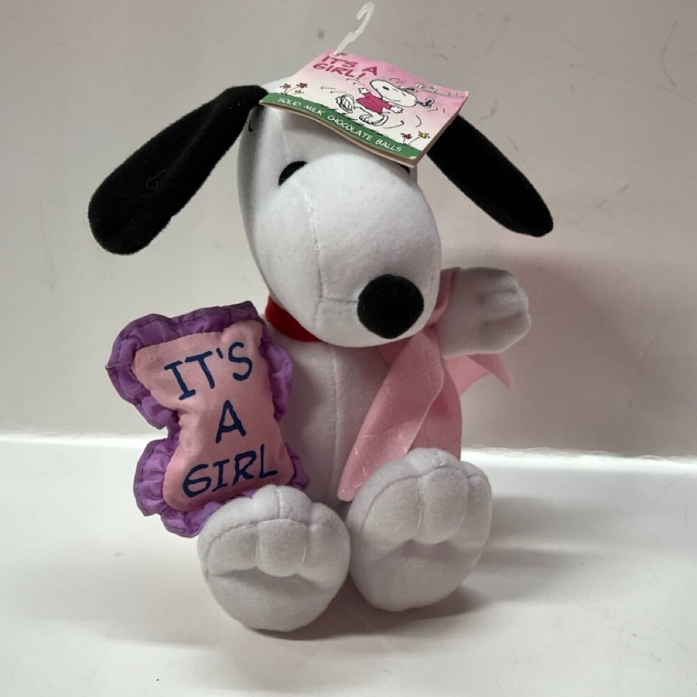 Peanuts Snoopy It's a Girl Stuffed Animal Plush Baby Announcement